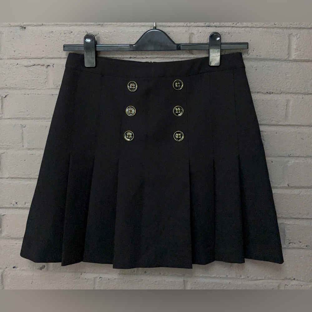 Black Pleated Skirt with Gold & Black Buttons 12 ( runs small)